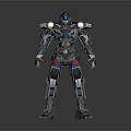 Futuristic Armored Game and Movie Character With Metallic Blue Red Mechanical Design
