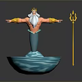 Mythical Poseidon With Golden Crown White Beard Blue Mermaid Tail Trident And Water Whirlpool