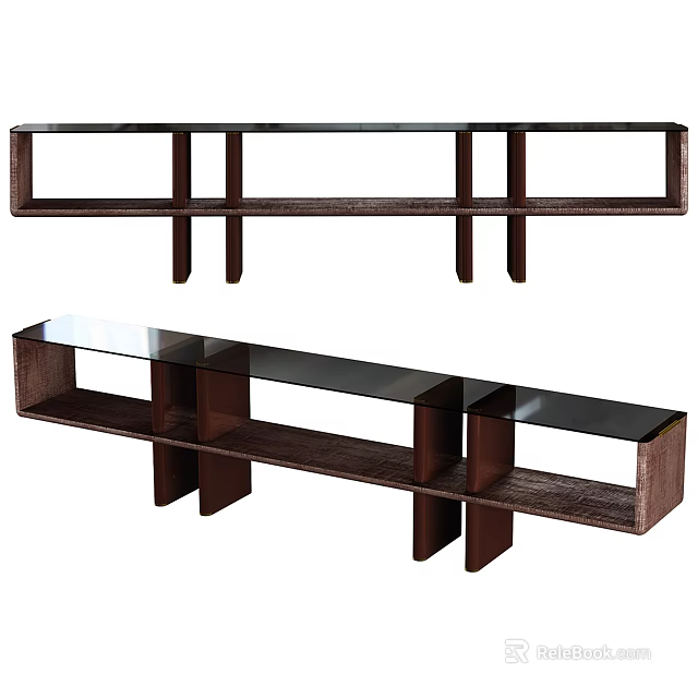 Modern Wooden TV Stand With Glass Top And Open Storage Compartments 3d model 