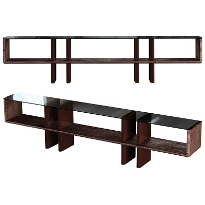 Modern Wooden TV Stand With Glass Top And Open Storage Compartments 3d model