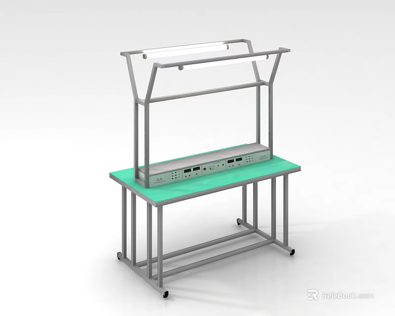 Mobile Lab Workbench With Metal Frame Green Worktop And Equipment 3d model