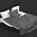 Modern Double Bed with Black Headboard White Pillows and Gray Bedding 3d model