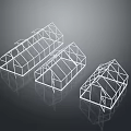 Three White Lined Building Frames Greenhouse Structures With Triangular Roofs On Dark Background With Reflections 3d model