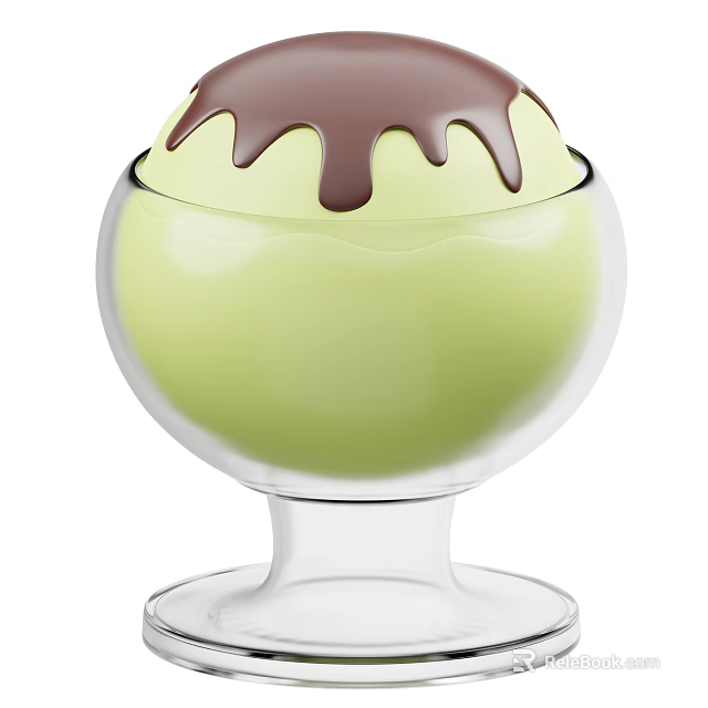 Green Creamy Ice Cream with Chocolate Drizzle in Glass Cup 3d model 