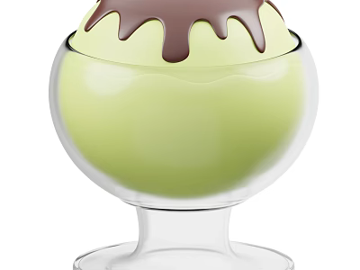 Green Creamy Ice Cream with Chocolate Drizzle in Glass Cup 3d model