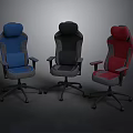 Three Ergonomic Office Chairs In Blue Black Red With High Back And Armrests