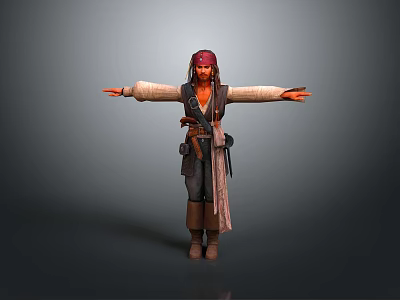 A Man In Pirate Costume With Bandana Beard Belt Boots And Outstretched Arms 3d model
