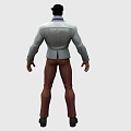 Man Wearing White Lab Coat With ID Badge Blue Sweater Brown Pants And Black Shoes