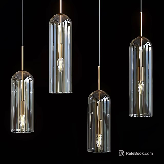 Modern Glass Pendant Lights With Transparent Cylindrical Shade And Metal Hanging Rods 3d model 