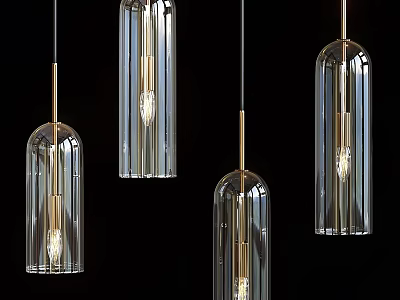 Modern Glass Pendant Lights With Transparent Cylindrical Shade And Metal Hanging Rods 3d model