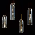 Modern Glass Pendant Lights With Transparent Cylindrical Shade And Metal Hanging Rods