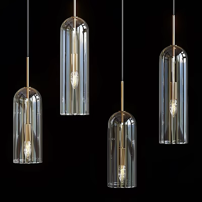 Modern Glass Pendant Lights With Transparent Cylindrical Shade And Metal Hanging Rods 3d model