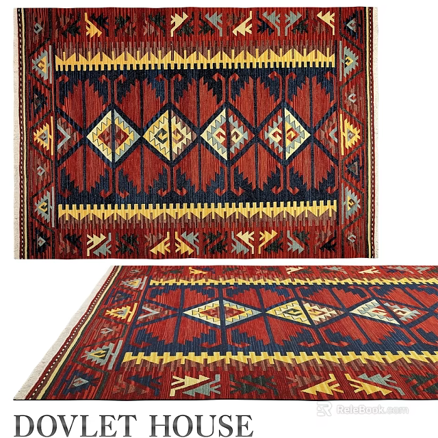 Square Rug Featuring Geometric Patterns Red Blue Yellow Traditional Decorative Design 3d model 