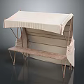 Beige Canvas Camping Tent with Awning and Wooden Bench Metal Frame for Outdoor Use
