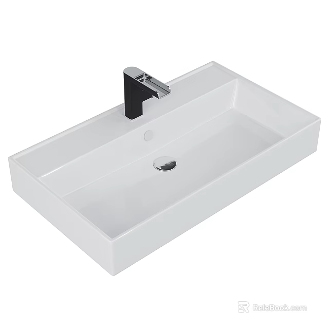 White Rectangular Vessel Sink with Black Faucet Modern Minimalist Bathroom Design 3d model