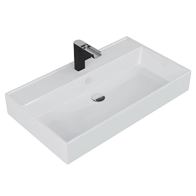 White Rectangular Vessel Sink with Black Faucet Modern Minimalist Bathroom Design 3d model