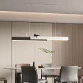 Modern Linear Pendant Light In Minimalist Dining Room With Table Chairs And Green Plant