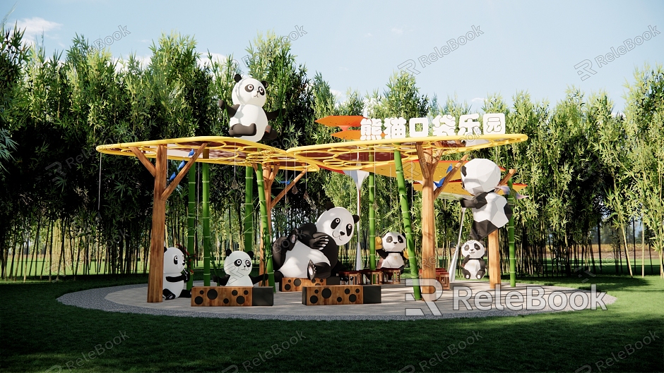 Panda Theme Pocket Park Panda Culture Gallery Frame Bamboo Culture Park Theme Park Special Sculpture Sketch model