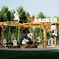 Panda Themed Playground Park Landscape With Play Structures Swings And Green Trees