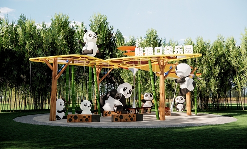 Panda Theme Pocket Park Panda Culture Gallery Frame Bamboo Culture Park Theme Park Special Sculpture Sketch 3d model