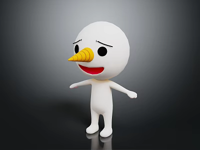 3D White Game And Movie Character With Yellow Long Nose Black Eyes And Open Arms 3d model
