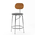 Modern Bar Stools With Wooden Backrest Metal Frame And Gray Upholstered Seat