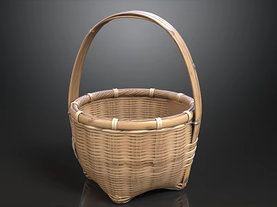 Natural Bamboo Woven Basket With Handle For Home Decor And Storage 3d model