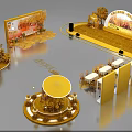 Autumn Themed Stage Design With Golden Trees Round Arch Decorations And Arranged Seats