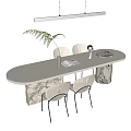 Cream Style Dining Table and Chair Combination Island Table Dining Table and Chair Long Dining Table Long Strip Linear Chandelier Stone 3d model