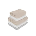 Stacked Soft Towels in Beige White and Gray Colors for Bathroom Use