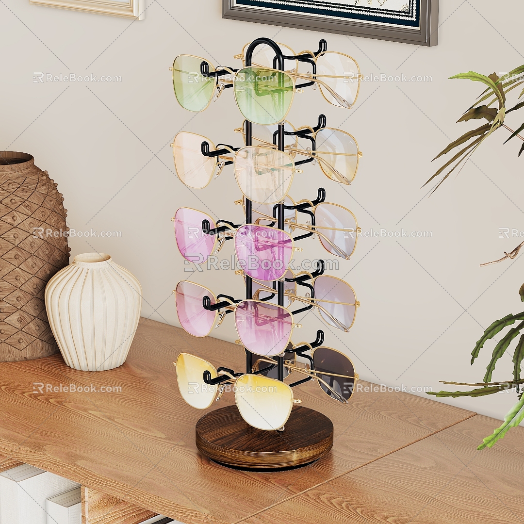 Rotating Glasses Storage Rack Glasses Storage Rack Metal Storage Rack Glasses Frame Sunglasses Sunglasses Wood Grain 3d model