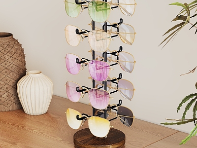 Rotating Glasses Storage Rack Glasses Storage Rack Metal Storage Rack Glasses Frame Sunglasses Wood Grain 3d model