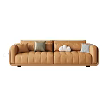 Modern Brown Leather Multi-seat Sofa with Green White Cloud Shaped and Striped Pillows