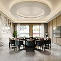 Luxurious Modern Private Dining Room Interior With Round Table And Marble Wall 3d model