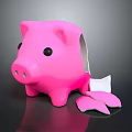 Pink Piggy Bank Household Item With Broken Parts And White Inner Pieces
