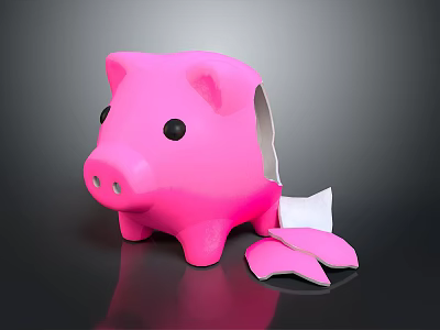 Pink Piggy Bank Household Item With Broken Parts And White Inner Pieces 3d model