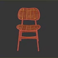 Modern Wooden Chair With Vibrant Orange Color And Unique Backrest Design