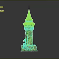 Ornamental Tower Shaped Furniture With Red Spire Yellow Body And Green Base