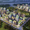 Aerial View Urban Planning with High Rise Buildings Green Spaces and Roads