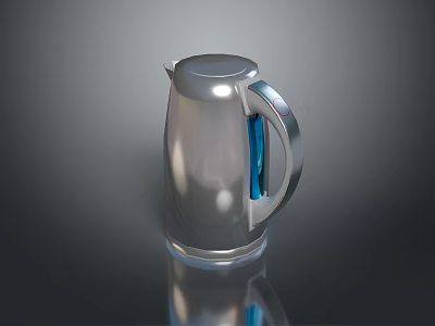 Modern Silver Electric Kettle With Blue Handle And Shiny Surface For Daily Use 3d model