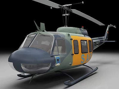Green And Yellow SAR Rescue Helicopter With Rotor Fuselage Landing Gear Design 3d model