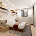 Modern Hotel Guest Room Interior With White Sofa Coffee Table TV Cabinet And Decorative Painting