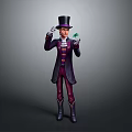 Top Hat Wearing Character In Purple Coat Holding Small Green Creature With White Gloves