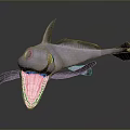 Purple Deep Sea Fish with Large Eyes Open Mouth and Unique Fins Against Dark Background