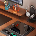 Gaming Entertainment Electronics Desktop Setup with Monitor Laptop Keyboard Headphones and Accessories