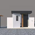 Modern Entrance Gate With White Walls Black Roof And Wooden Door Structure