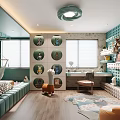 Vibrant Kids Room Interior With Teal Walls Hammock Desk Toys And Cozy Rug