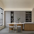 Modern Restaurant Kitchen With Large Windows Wooden Cabinets Marble Countertops And Central Island