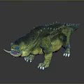 Spiked Fierce Prehistoric Creature With Green Yellow Body Thick Legs And Large Tusks