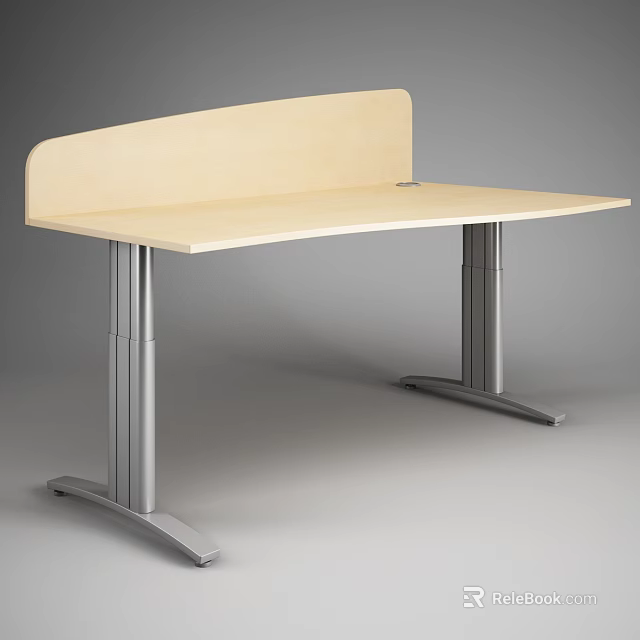 Modern Office Desk With Light Wooden Tabletop And Sturdy Metal Legs Design 3d model 